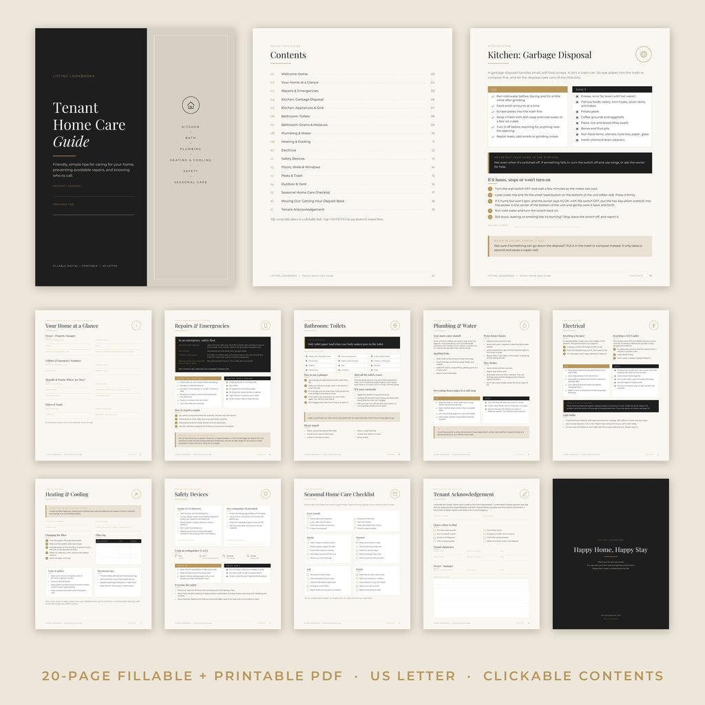 Tenant Home Care Guide pages with home maintenance tips for tenants